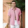 Alimens & Gentle Men’s Cuban Guayabera Shirts Cotton Linen Short Sleeve Button Down Shirts Casual Summer Beach Camp Shirt(Pale Pink)