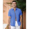 Alimens & Gentle Men’s Cuban Guayabera Shirts Cotton Linen Short Sleeve Button Down Shirts Casual Summer Beach Camp Shirt(Royal Blue)