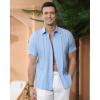 Alimens & Gentle Men’s Cuban Guayabera Shirts Cotton Linen Short Sleeve Button Down Shirts Casual Summer Beach Camp Shirt(Sky Blue)