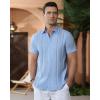Alimens & Gentle Men’s Cuban Guayabera Shirts Cotton Linen Short Sleeve Button Down Shirts Casual Summer Beach Camp Shirt(Sky Blue)