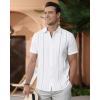 Alimens & Gentle Men’s Cuban Guayabera Shirts Cotton Linen Short Sleeve Button Down Shirts Casual Summer Beach Camp Shirt(White)