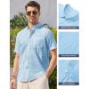 Alimens & Gentle Mens Linen Shirt Short Sleeve Casual Cotton Button Down Shirts Collared Summer Shirts(Blue)