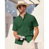 Alimens & Gentle Mens Linen Shirt Short Sleeve Casual Cotton Button Down Shirts Collared Summer Shirts(Dark Green)