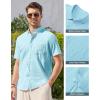 Alimens & Gentle Mens Linen Shirt Short Sleeve Casual Cotton Button Down Shirts Collared Summer Shirts(Fluorescent Blue)