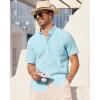 Alimens & Gentle Mens Linen Shirt Short Sleeve Casual Cotton Button Down Shirts Collared Summer Shirts(Fluorescent Blue)