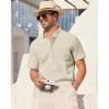 Alimens & Gentle Mens Linen Shirt Short Sleeve Casual Cotton Button Down Shirts Collared Summer Shirts(Khaki)