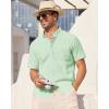 Alimens & Gentle Mens Linen Shirt Short Sleeve Casual Cotton Button Down Shirts Collared Summer Shirts(Light Green)