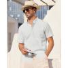Alimens & Gentle Mens Linen Shirt Short Sleeve Casual Cotton Button Down Shirts Collared Summer Shirts(Light Grey)