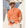 Alimens & Gentle Mens Linen Shirt Short Sleeve Casual Cotton Button Down Shirts Collared Summer Shirts(Light Orange)