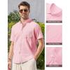 Alimens & Gentle Mens Linen Shirt Short Sleeve Casual Cotton Button Down Shirts Collared Summer Shirts(Pink)
