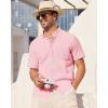 Alimens & Gentle Mens Linen Shirt Short Sleeve Casual Cotton Button Down Shirts Collared Summer Shirts(Pink)