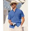 Alimens & Gentle Mens Linen Shirt Short Sleeve Casual Cotton Button Down Shirts Collared Summer Shirts(Royal Blue)