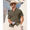 Alimens & Gentle Mens Linen Shirt Short Sleeve Casual Cotton Button Down Shirts Collared Summer Shirts(Tan)