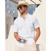 Alimens & Gentle Mens Linen Shirt Short Sleeve Casual Cotton Button Down Shirts Collared Summer Shirts(White)