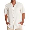 Alimens & Gentle Mens Linen Shirts Cotton Hawaiian Shirts Short Sleeve Button Down Shirts Casual Summer Beach Tops(A-creamy White)