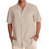 Alimens & Gentle Mens Linen Shirts Cotton Hawaiian Shirts Short Sleeve Button Down Shirts Casual Summer Beach Tops(Beige)