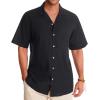 Alimens & Gentle Mens Linen Shirts Cotton Hawaiian Shirts Short Sleeve Button Down Shirts Casual Summer Beach Tops(Black)