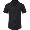 Alimens & Gentle Mens Linen Shirts Cotton Hawaiian Shirts Short Sleeve Button Down Shirts Casual Summer Beach Tops(Black)