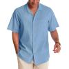 Alimens & Gentle Mens Linen Shirts Cotton Hawaiian Shirts Short Sleeve Button Down Shirts Casual Summer Beach Tops(Blue Heaven)