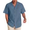 Alimens & Gentle Mens Linen Shirts Cotton Hawaiian Shirts Short Sleeve Button Down Shirts Casual Summer Beach Tops(Blue Wing Teal)