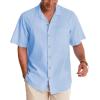 Alimens & Gentle Mens Linen Shirts Cotton Hawaiian Shirts Short Sleeve Button Down Shirts Casual Summer Beach Tops(Cool Blue)