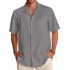 Alimens & Gentle Mens Linen Shirts Cotton Hawaiian Shirts Short Sleeve Button Down Shirts Casual Summer Beach Tops(Cool Grey)