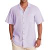 Alimens & Gentle Mens Linen Shirts Cotton Hawaiian Shirts Short Sleeve Button Down Shirts Casual Summer Beach Tops(Lilac)