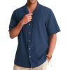 Alimens & Gentle Mens Linen Shirts Cotton Hawaiian Shirts Short Sleeve Button Down Shirts Casual Summer Beach Tops(Navy Blue)
