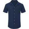 Alimens & Gentle Mens Linen Shirts Cotton Hawaiian Shirts Short Sleeve Button Down Shirts Casual Summer Beach Tops(Navy Blue)