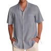 Alimens & Gentle Mens Linen Shirts Cotton Hawaiian Shirts Short Sleeve Button Down Shirts Casual Summer Beach Tops(Neutral Gray)