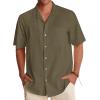 Alimens & Gentle Mens Linen Shirts Cotton Hawaiian Shirts Short Sleeve Button Down Shirts Casual Summer Beach Tops(Olive Drab)