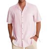 Alimens & Gentle Mens Linen Shirts Cotton Hawaiian Shirts Short Sleeve Button Down Shirts Casual Summer Beach Tops(Pale Pink)