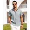 Alimens & Gentle Mens Linen Shirts Short Sleeve Button Down Shirts Wrinkle Free Casual Vacation Beach Summer Tops(Aqua Blue)
