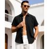 Alimens & Gentle Mens Linen Shirts Short Sleeve Button Down Shirts Wrinkle Free Casual Vacation Beach Summer Tops(Black)