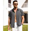 Alimens & Gentle Mens Linen Shirts Short Sleeve Button Down Shirts Wrinkle Free Casual Vacation Beach Summer Tops(Black Grey)