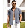 Alimens & Gentle Mens Linen Shirts Short Sleeve Button Down Shirts Wrinkle Free Casual Vacation Beach Summer Tops(Blue)