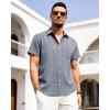 Alimens & Gentle Mens Linen Shirts Short Sleeve Button Down Shirts Wrinkle Free Casual Vacation Beach Summer Tops(Blue)