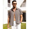 Alimens & Gentle Mens Linen Shirts Short Sleeve Button Down Shirts Wrinkle Free Casual Vacation Beach Summer Tops(Brown)