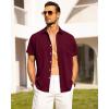 Alimens & Gentle Mens Linen Shirts Short Sleeve Button Down Shirts Wrinkle Free Casual Vacation Beach Summer Tops(Burgundy)