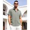 Alimens & Gentle Mens Linen Shirts Short Sleeve Button Down Shirts Wrinkle Free Casual Vacation Beach Summer Tops(Green)
