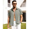 Alimens & Gentle Mens Linen Shirts Short Sleeve Button Down Shirts Wrinkle Free Casual Vacation Beach Summer Tops(Green)