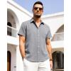 Alimens & Gentle Mens Linen Shirts Short Sleeve Button Down Shirts Wrinkle Free Casual Vacation Beach Summer Tops(Grey)
