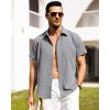 Alimens & Gentle Mens Linen Shirts Short Sleeve Button Down Shirts Wrinkle Free Casual Vacation Beach Summer Tops(Grey)