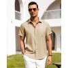 Alimens & Gentle Mens Linen Shirts Short Sleeve Button Down Shirts Wrinkle Free Casual Vacation Beach Summer Tops(Khaki)