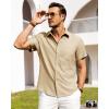 Alimens & Gentle Mens Linen Shirts Short Sleeve Button Down Shirts Wrinkle Free Casual Vacation Beach Summer Tops(Khaki)