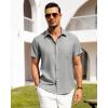 Alimens & Gentle Mens Linen Shirts Short Sleeve Button Down Shirts Wrinkle Free Casual Vacation Beach Summer Tops(Light Grey)