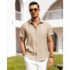 Alimens & Gentle Mens Linen Shirts Short Sleeve Button Down Shirts Wrinkle Free Casual Vacation Beach Summer Tops(Light Khaki)