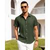 Alimens & Gentle Mens Linen Shirts Short Sleeve Button Down Shirts Wrinkle Free Casual Vacation Beach Summer Tops(Olive Green)