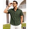 Alimens & Gentle Mens Linen Shirts Short Sleeve Button Down Shirts Wrinkle Free Casual Vacation Beach Summer Tops(Olive Green)