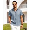 Alimens & Gentle Mens Linen Shirts Short Sleeve Button Down Shirts Wrinkle Free Casual Vacation Beach Summer Tops(Peacock Blue)